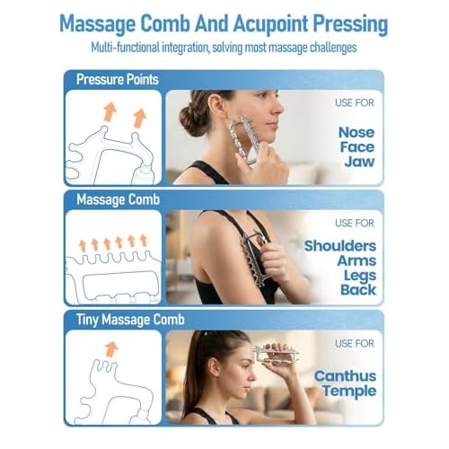 Yeamon Gua Sha Facial Tools & Massager Set, Stainless Steel Skin Care Tools for Face and Body, 3-in-1 Head Massage Combs & Roller fo Face Neck Body and Eye, Self Care Gift for Woman & Man