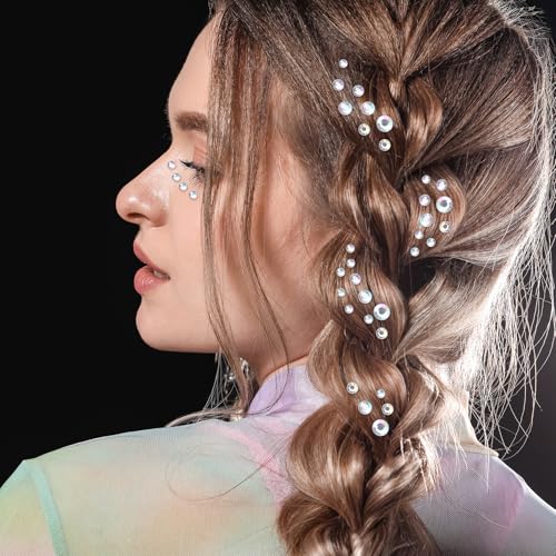 5 Sheets Self Adhesive Face Gems, Silver Rhinestone Stickers for Face, Stick on Pearls Jewels, Makeup Gems for Face, Hair, Eye, Nail, Body (3/4/5/6 mm)