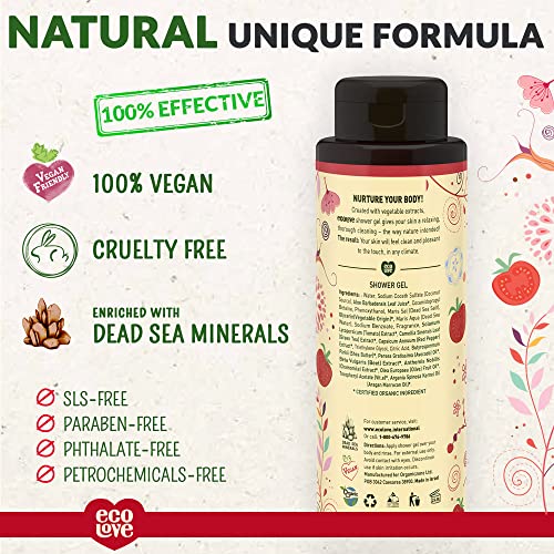 ecoLove - Natural Moisturizing Body Wash for Dry Skin - Organic Tomato and Beetroot - No SLS or Parabens - Vegan and Cruelty-Free Shower Gel, 17.6 oz