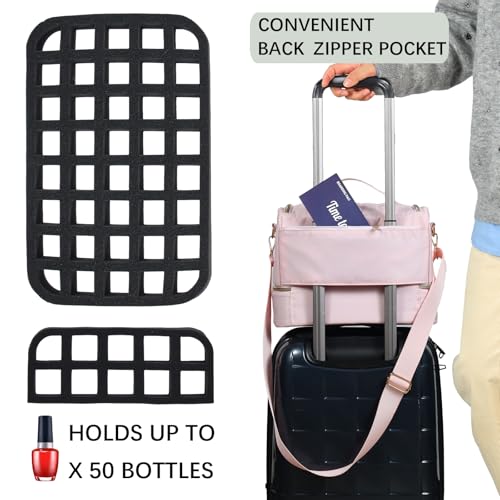 Nail Polish Organizer Case,Nail Polish Holder Holds 1 Nail Lamp & 50 Bottles,Nail Tech Travel Case,Waterproof Nail Kit Organizer Bag Fits Nail Supplies & Manicure Tools (Pink)