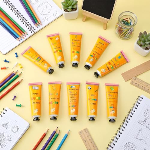 Leelosp 30 Pcs Teacher Appreciation Gift - Pencil Design Hand Cream Bulk Mini Travel Size Moisturizing Hand Lotion for Women Teacher Appreciation Week Graduation Party Favors, 10 Natural Fragrances