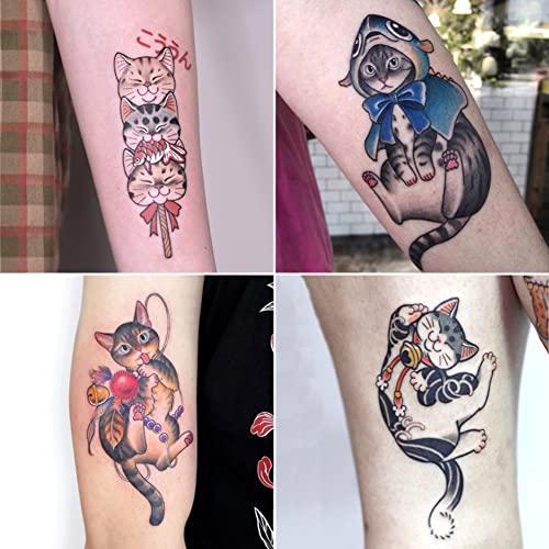 30 Sheets Hand Arm Clavicle Temporary Tattoo Stickers Cute Japanese Style Cat for Men Women Teens