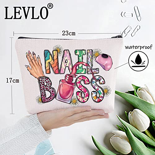 LEVLO Nail Boss Cosmetic Make Up Bag Nail Technician Gift Nail Artists Make Up Zipper Pouch Bag Nail Tech Merch (Nail Boss)