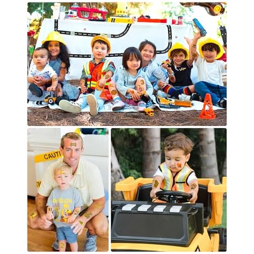 216 Pieces Under Construction Temporary Tattoos Stickers,20 Sheets Yellow and Black Striped Themed Tattoos Stickers Party Decoration Supplies Party favors for Kids Adults