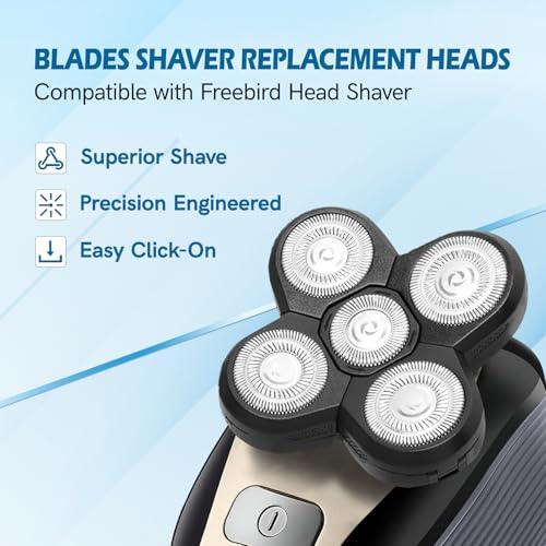 2 Pack Replacement Blades for Freebird Head Shaver | 5-Blade Electric Razor Refills for Bald Men Freedom Grooming + 1 Cleaning Brush