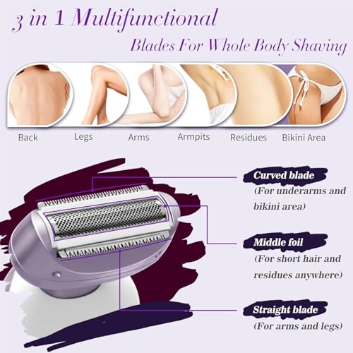 Electric Shaver for Women,Body Hair Trimmer, Wet & Dry Razor for Legs Bikini Trimmer