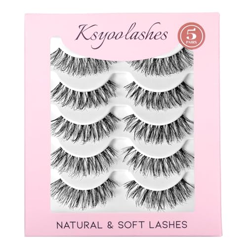KSYOO Lashes Wispy Natural False Eyelashes Cat Eye Lash Strips Soft Fake Eyelash D Curl Strip Lashes Lightweight Wispy Eyelashes Thin Clear Band Comfortable with Natural Looking