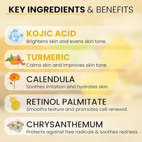 Turmeric Kojic Acid Cleansing Pads For Face Exfoliating And Dark Spots, 80pcs, Brightening, Balance and Moisturize Skin, with Vitamin B, Retinol, Prickly Pear, Olive Oil, Gentle For All Skin Types