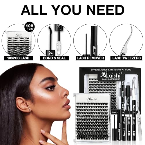 Lash Clusters Kit, DIY 3D Cluster Eyelash Extensions 10?18mm,108pcs Fluffy D Curl Soft Natural Lashes with Lash Bond and Seal,Tweezers, Remover?Natural Fake Cat Eye Wispy Individual Clusters£¨211-5-L£©