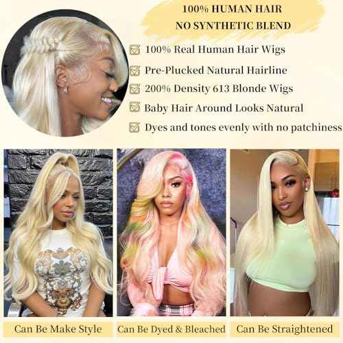 26 Inch 13x6 Lace Front Wig Human Hair 200 Density Blonde Wig Human Hair 613 HD Lace Frontal Wigs 100% Real Human Hair Easily Stained No Tangle No Shedding Longer life