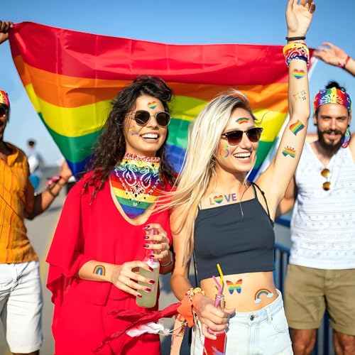 100Pcs Gay Pride tattoos,Gold Foil LGBT Rainbow Temporary Tattoos,Waterproof Rainbow Flag Tattoo Stickers for Pride Equality Parades Celebrations