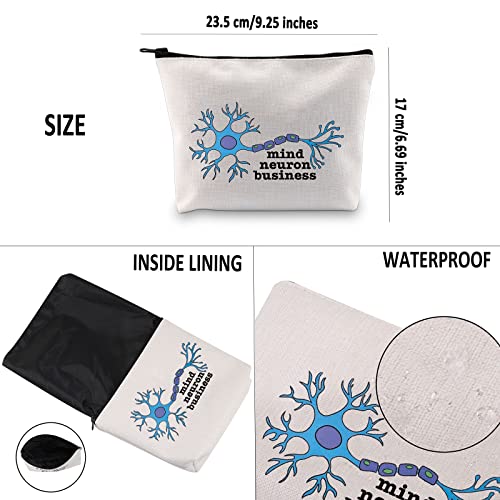 G2TUP Neuroscience Gift Mind Neuron Business Makeup Bag Neuroscientist Science Cosmetic Bag Neurology Nurse Gift Zipper Travel Bag (Mind Neuron Business White Bag)