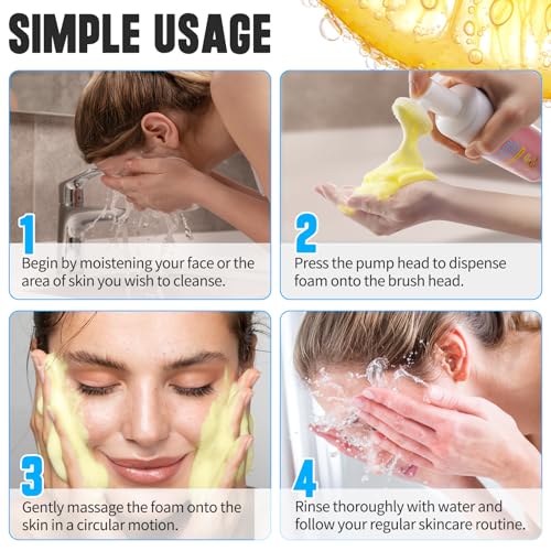 Turmeric Face Wash with Brush, Turmeric Kojic Acid Foaming Cleansing, Cleansing of Facial Skin for Face and Body, Help Balance Skin Oil and Water