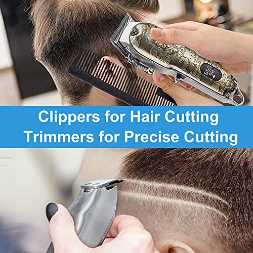 Haircut Clippers and Trimmers Set of 3, Cordless Ornate Hair Clippers for Men Professional Barber Clippers for Hair Cutting Kit with T-Blade Beard Trimmer Set, Knight, LED Display(Gold)