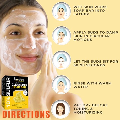 Cleansing 10% Sulfur Soap Bar for Face & Body ? Natural Shine Control Facial Cleanser for Acne, Oily Skin ? Made in USA Healing Skincare Wash with Lemongrass, Tea Tree Oil, Vitamin E, Coconut Milk