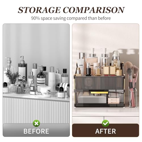 Modular Makeup Organizer, Clear Acrylic Cosmetic Storage Box with Drawer, Vanity Countertop Organizer for Makeup, Skincare and Beauty Accessories ? Multiple Styles