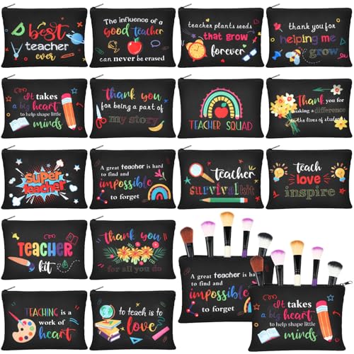 Hillban 32 Pcs Teacher Appreciation Gifts Bulk Colorful Appreciation Makeup Bag Funny Pencil Pouch for Women Thank You Gifts for Teacher Birthday Retirement(Lovely)