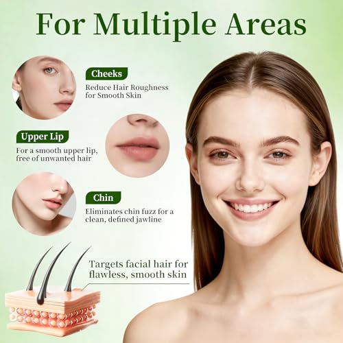 Facial Hair Removal Cream Kit - Painless 2-in-1 At-Home Hair Remover for Women, Includes Soothing Gel for Sensitive Skin, Gentle on Upper Lip, Chin & Facial Areas