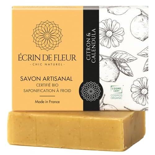 Organic Lemon and Calendula Soap, French Artisan Soap Handcrafted in South France, 3.2 oz
