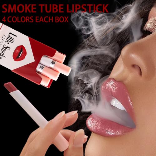 4Pcs Cigarette Case Lipstick Long-Lasting Non-Sticky Matte Nude Lipstick Set Lightweight Mini Velvety Lip Gloss Little Smoke Tube Style Lip Tint Festivals Gift for Women Daily Lip Makeup (A)
