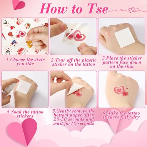JUNEBRUSHS 180 Pcs Valentine's Day Temporary Tattoos, Valentines Tattoos Stickers 30 Styles Face Make up Goodie Bag Stuffers Gift Filler for Valentines Accessories Party Favors Decorations