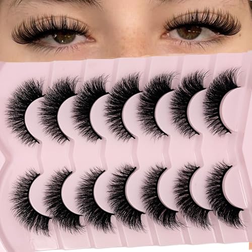 Cat Eye Lashes Mink 3D Short Fluffy Full Strip Lashes C Curl Wispy Cateye Thick False Strip Eyelashes Natural Look
