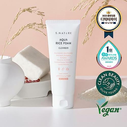 S NATURE Aqua Rice Foam Cleanser, Korean Skin Care, Korean Rice Face Wash, Made in Korea 160ml / 5.64 Fl Oz