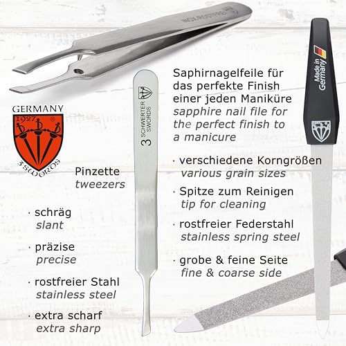 3 Swords Germany - brand quality 5 piece manicure pedicure grooming kit set for professional finger & toe nail care scissors clipper fashion leather case in gift box, Made by 3 Swords (00804)