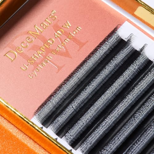 DeceMars 4D U Shaped Eyelash Extensions Supplies Easy Fans Russian Volume Crisscross Eyelashes Natural Soft YY Lash Extensions Handwoven Mesh Wispy Clusters Matte Black-0.07mm-D-8-15mm Mix