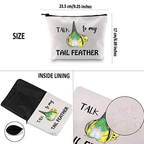 G2TUP Budgie Gift Talk To My Tail Feather Makeup Bag Budgie Lover Cosmetic Bag Budgie Mom Gift Parakeet Lover Gift Bird Watcher Zipper Travel Bag (Talk To My Tail Feather White Bag)
