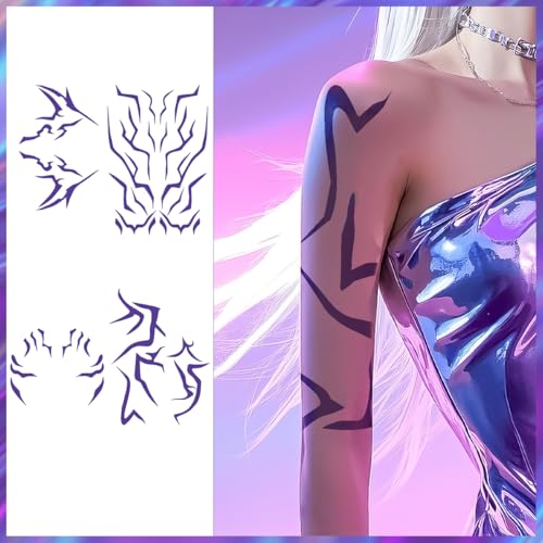 Anime Purple Temporary Tattoos for Dance, Cosplay, Halloween Accessories Temporary Tattoos Cosplay Tattoos Stickers Prop Demonn Cosplay Accessories (A)