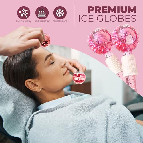 Ice Globes for Face 2Pcs ? Freezer Safe Ice Globes for Facials, Skin Tightening & Anti-Aging ? Reusable Facial IceGlobes for Reduction of Puffiness & Wrinkles of Face, Neck & Eyes?Pink