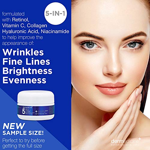 5 in 1 Retinol, Vitamin C, Collagen, Hyaluronic Acid, Niacinamide | Potent Face Cream which May Help Improve Appearance Fine Lines and Wrinkles and Reduce Appearance of Dark Spots | Trial .5oz
