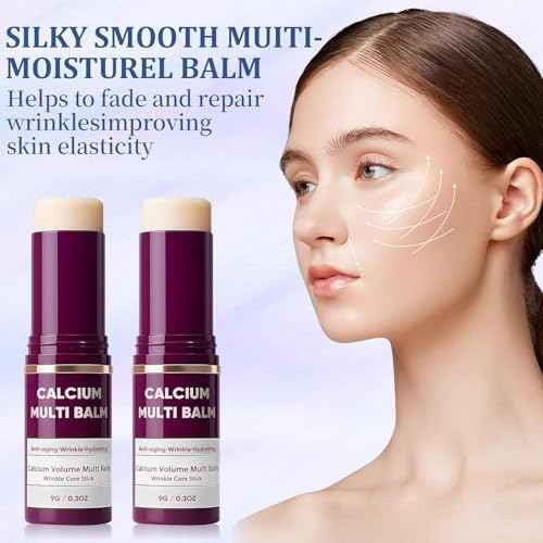 Calcium Multi Balm, Calcium Volume Multi Balm, vitaliq anti Wrinkle£¬ Korean Collagen Moisturing Stick, Anti-aging, Hydrating, Almond & Vitamin E for Lip Eye Cream Neck£¨2PCS£©