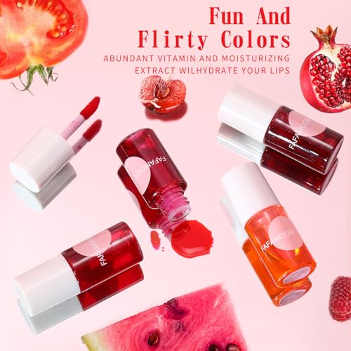 Dulele 4PCS Lip Tint Stain Set, Mini Moisturizing Water Lipstick, Vivid Color Korean Lip Gloss, Long-Lasting Non-Stick Cup Multi-Use Lip and Cheek Tint