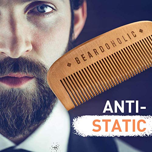 Beardoholic Beard Comb and Brush Set ? 100% Boar Bristles ? 100% Pearwood ? Anti-Static, Eliminates Tangles, Ingrown Hairs, Dandruff ? Keep Your Beard Neat and Tidy ? Long Lasting