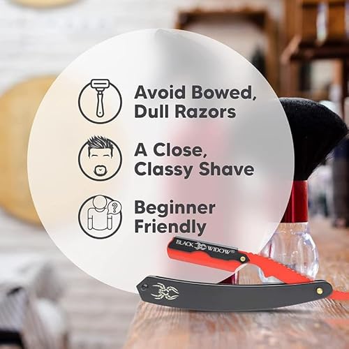 Black Widow Professional Barber Straight Edge Razor ? Stainless Steel Shavette, 1.5 mm Blade Exposure, Matte Black & Red, 10 Double Edge Blades (20 Single-Edge) for Lineups & Beard Shaping