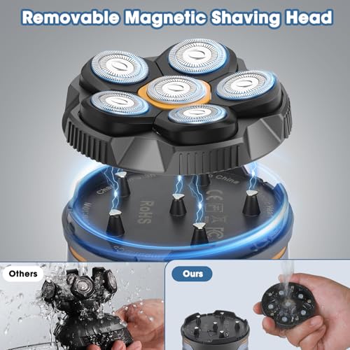 6D Electric Head Shaver for Men, Magnetic Wet & Dry Razor Electric Razor Hair Trimmer, IPX6 Waterproof, LED Display, Rechargeable Cordless Grooming Kit