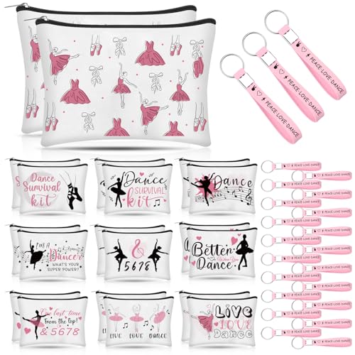 40 Pcs Ballet Dancer Makeup Bag&Keychain Ballerina Makeup Bags Elegant Ballet Cosmetic Travel Organizer Toiletry Bags Inspirational Gift for Dancers Learner lover Thank You Gift for Teacher