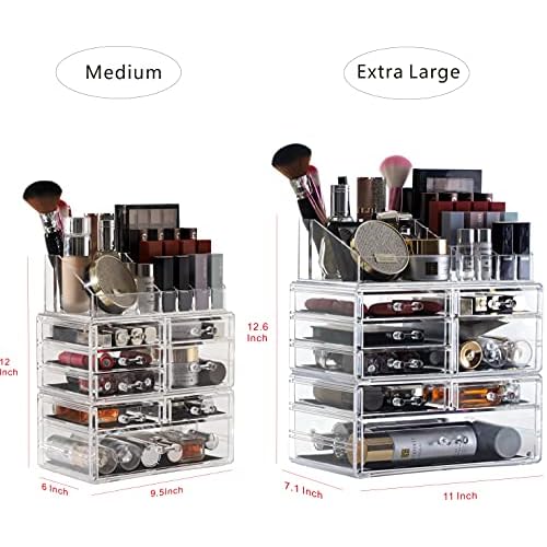 Cq acrylic 3 Pack Clear Makeup Organizer Countertop,Stackable 8 Drawers Skincare Organizer,Cute Skin Care Organizer for Vanity Hair Clip,Jewelry,Beauty Product Desk and Make Up Organizers for Vanity