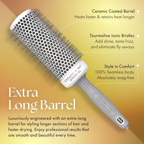 Olivia Garden Ceramic + Ion Speed XL - Extra-Long Round Thermal Hair Brush - Not Electrical - Professional Blowout Brush for Normal to Thick Hair
