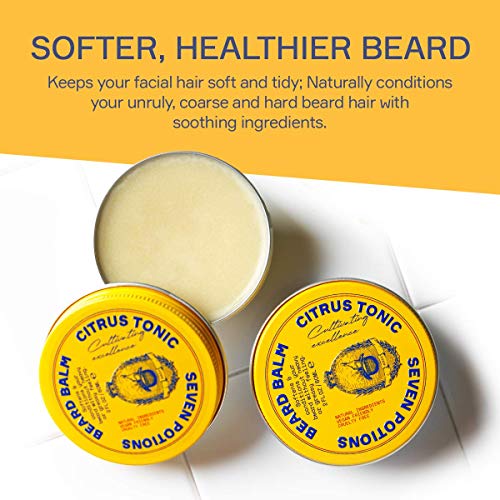 SEVEN POTIONS Beard Balm for Men ? Conditioning Softener to Nourish Skin, Facial Hair, and Stop Beard Itch ? All-Natural, Vegan, Cruelty Free ? Citrus Tonic (2 FL OZ)