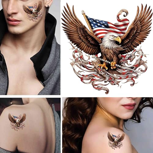 6 Sheets Temporary Tattoos eagle America flag tattoo usa 4th JulyTemporary tattoo Neck Arm Chest