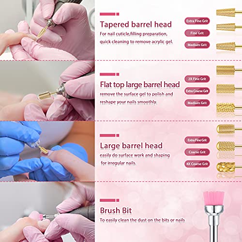 Honoson 10 Pcs Nail Drill Bits Set, 3/32 Inch Cuticle Tungsten Carbide Bit for Nail Drill Nails, File Remove Acrylic Gel Polish Manicure Pedicure Tool for Salon Home Supplies(Gold)