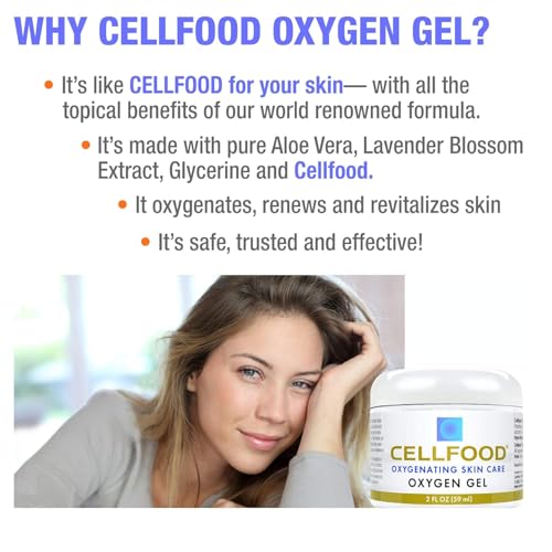 Cellfood Oxygen Gel - 2 oz, 2 Pack - Nutrient Rich - Provides Moisture & Protection, Decreases Look of Fine Lines - Aloe Vera, Lavender Blossom Extract, Cellfood & Glycerine - Hypoallergenic, Non-GMO