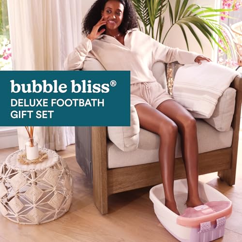Homedics Bubble Bliss¢ç Deluxe Footbath Gift Set ? Heated Foot Spa with Invigorating Bubbles, 3 Massage Attachments, Pumice Stone, Moisturizing Heel Socks & Splash Guard for Ultimate Relaxation