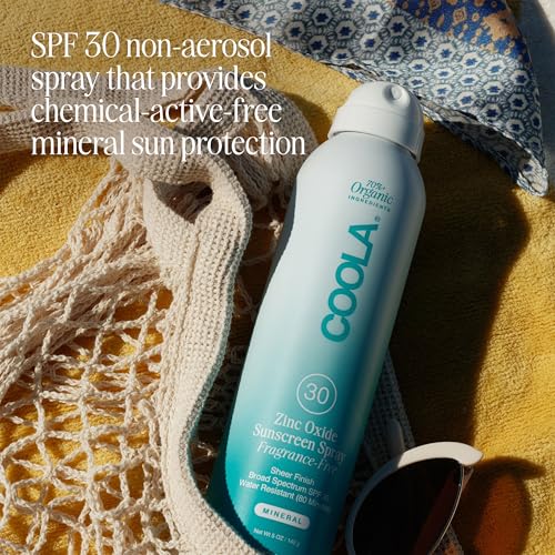 COOLA Organic Mineral Sunscreen SPF 30 Sunblock Spray, Dermatologist Tested Skin Care for Daily Protection, Vegan and Gluten Free, Fragrance Free, 5 Fl Oz
