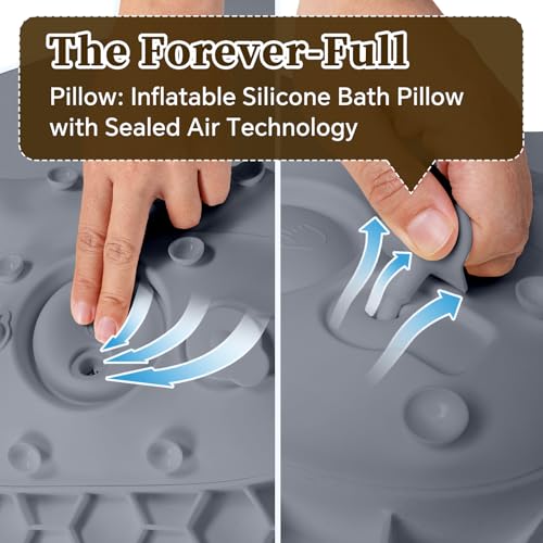 Luxury Silicone Bath Pillow for Tub, New Cloud-Soft 4D Air-Cushion Bathtub Pillow for Head and Neck & Back Support, Strong Suction Cups, Waterproof Quick-Dry Bathtub Headrest (Gray)
