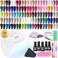 JODSONE 60 PCS Gel Nail Polish Starter Kit With U V Light 55 Kinds Of Color Glitter Gel Polish No Wipe Base And Glossy Matte Top Coat Easy To Apply
