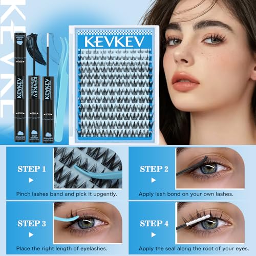 KEVKEV Fairy Lash Clusters Kit Manga Lash Extension Kit Invisible Band Spiky Lash Clusters Eyelash Clusters Kit with Lash Bond and Seal Lash Tweezers(Fairy Kit-8-18mix)